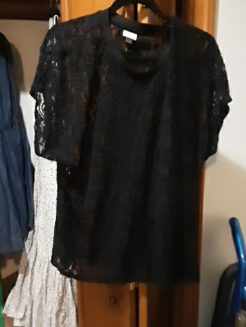 Black Lace Short-Sleeve Blouse - Women's Top By Andeawy XXL Nice Top